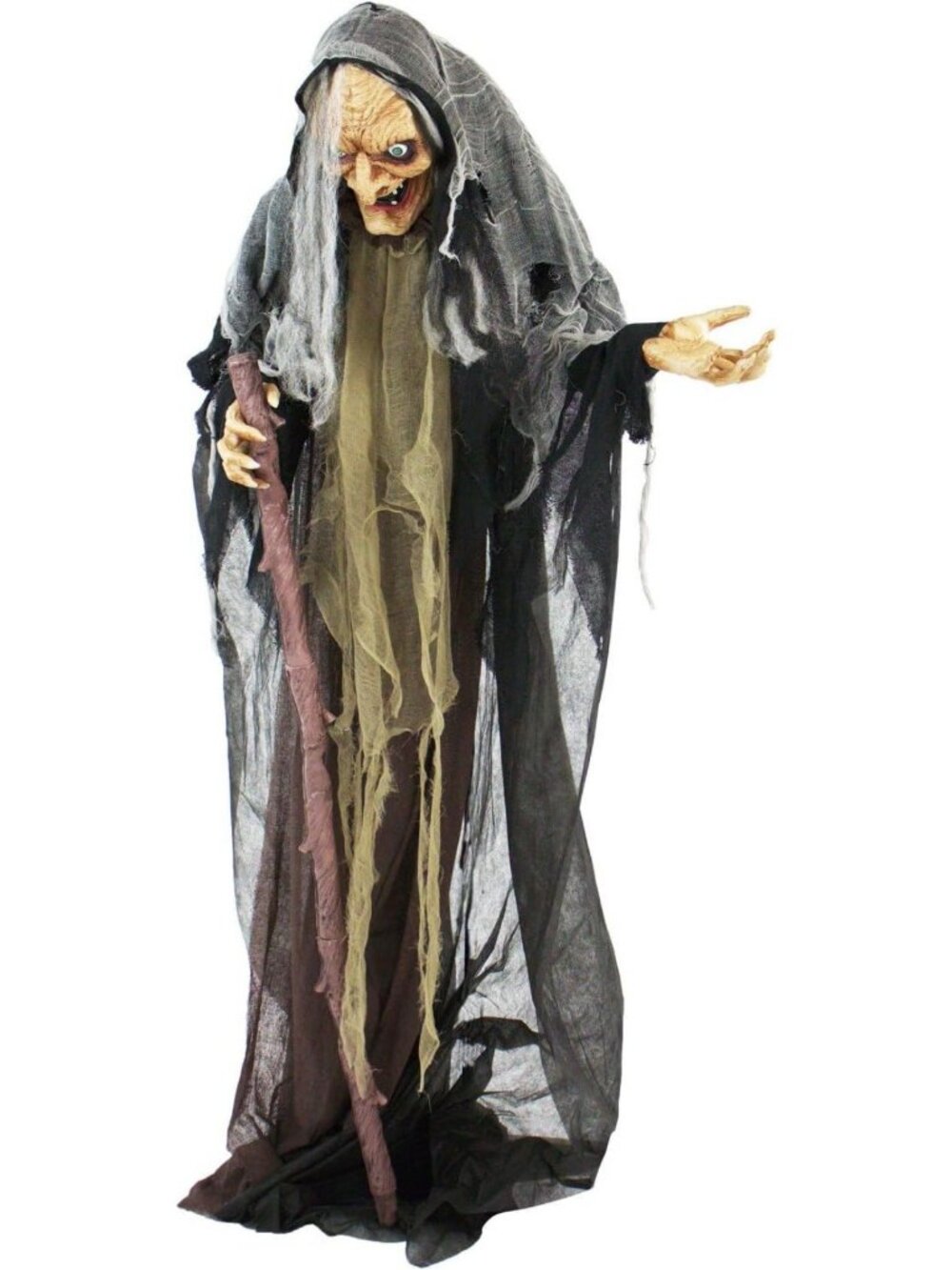 Life-Size Scary Poseable Talking Witch Animatronic - Touch Activated Halloween